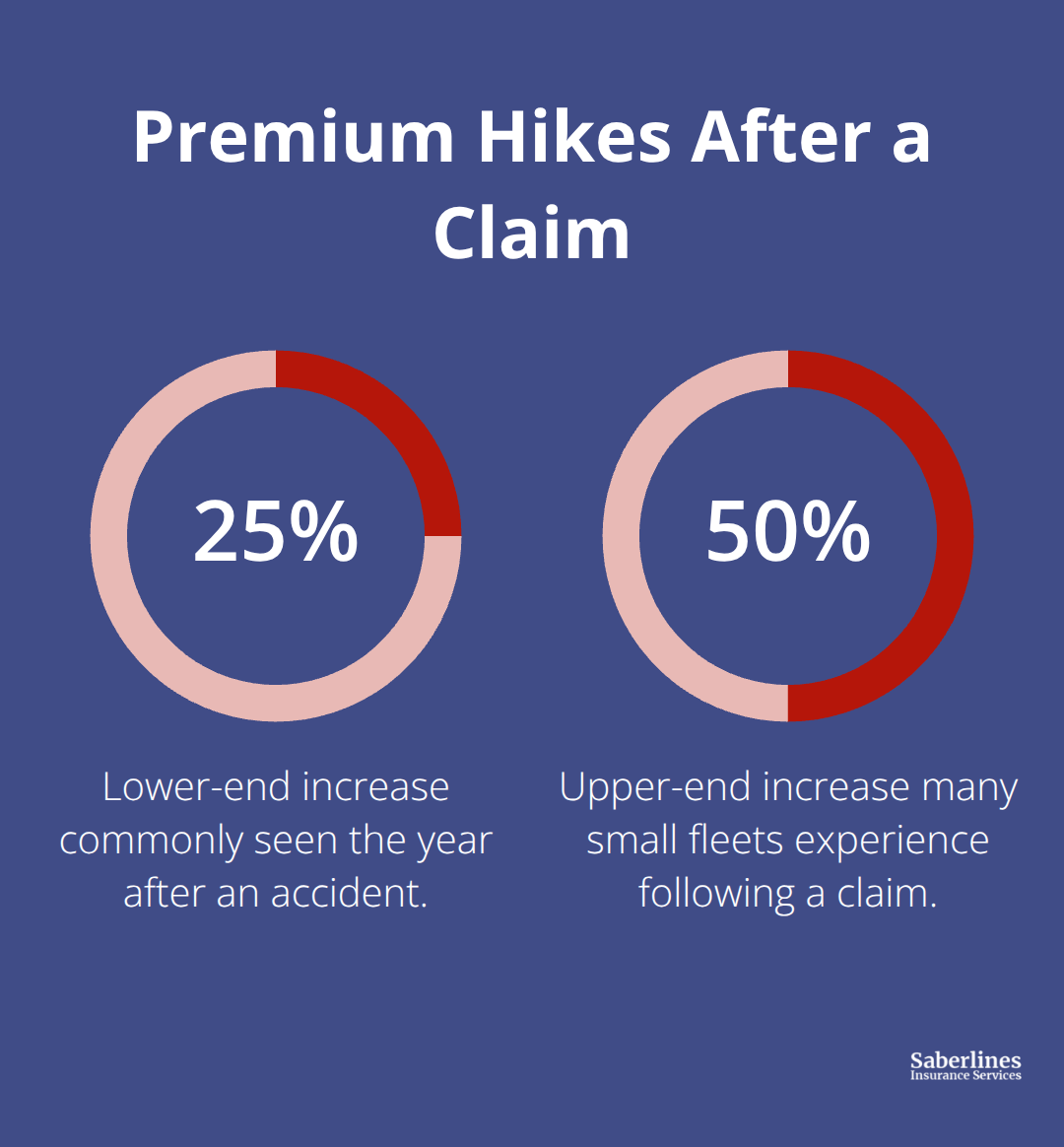 Chart showing typical post-claim insurance premium increase range for small truck fleets in the U.S.
