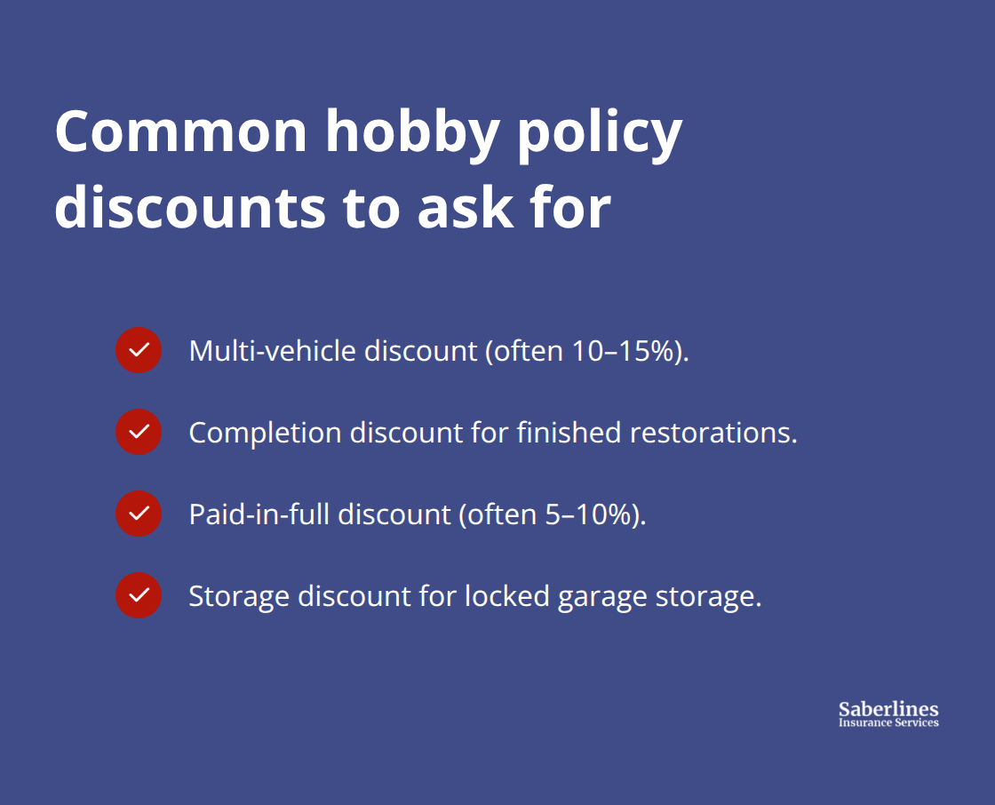 Checklist of typical discounts for hobby vehicle insurance - Commercial vehicle hobby policy