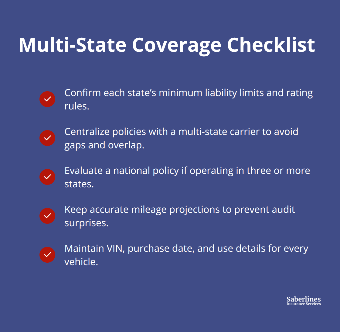 Checklist for managing multi-state fleet insurance compliance in the United States. - Fleet truck insurance options
