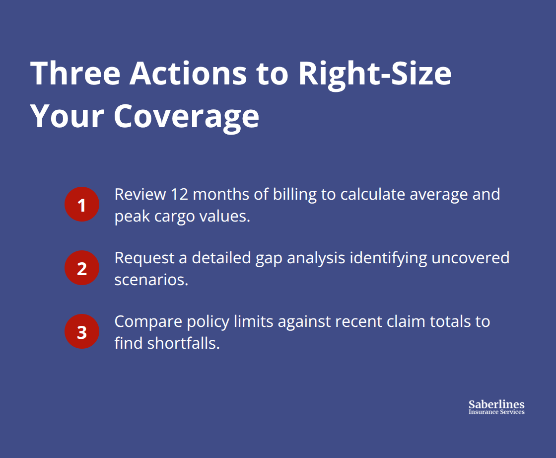 Compact checklist of three steps movers can take to align freight liability coverage with real risks.