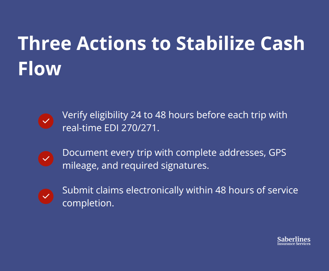 Checklist of three actions to reduce NEMT denials and speed reimbursement - NEMT claims process