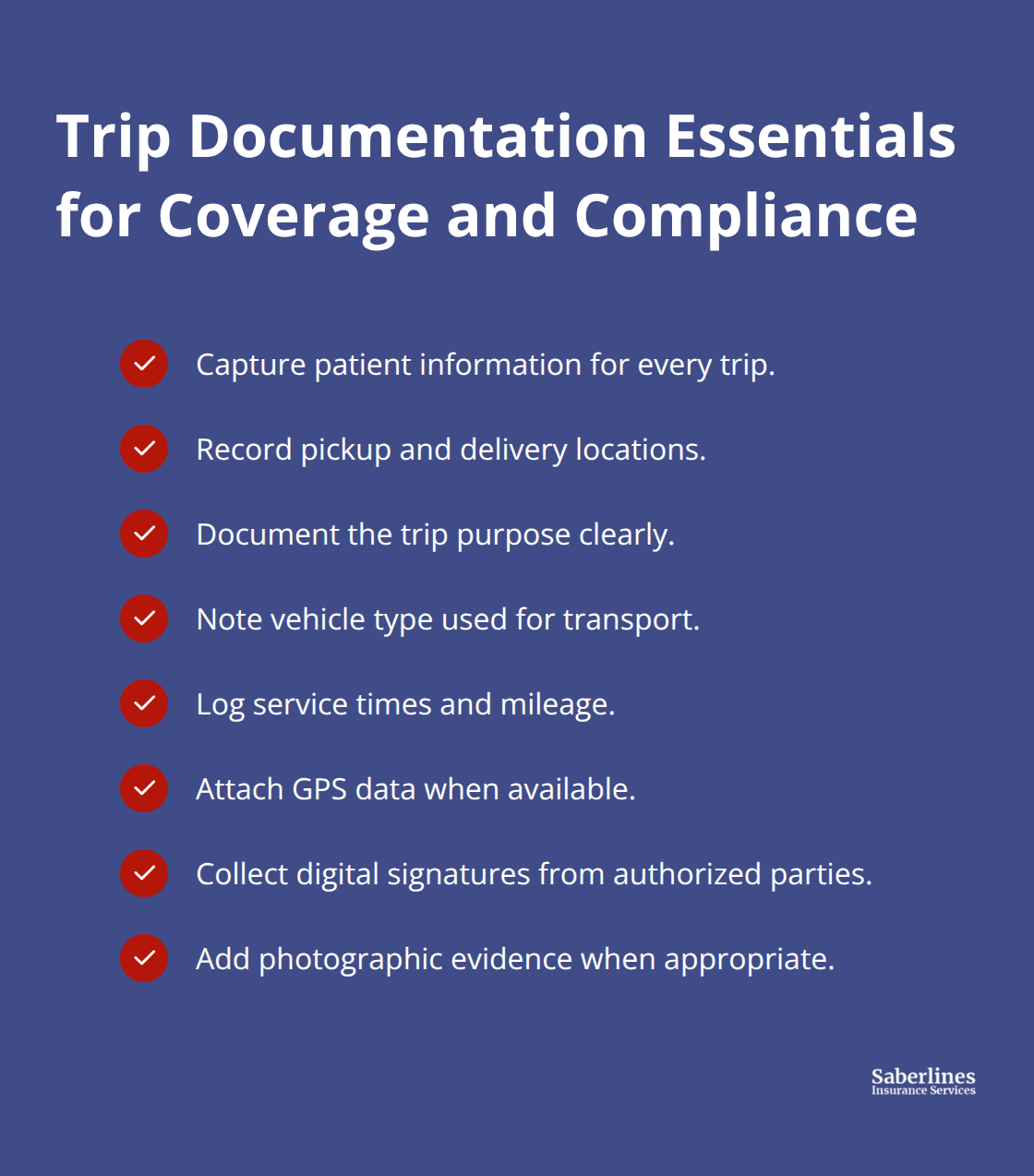 Checklist of required trip documentation elements for NEMT providers - NEMT coverage considerations