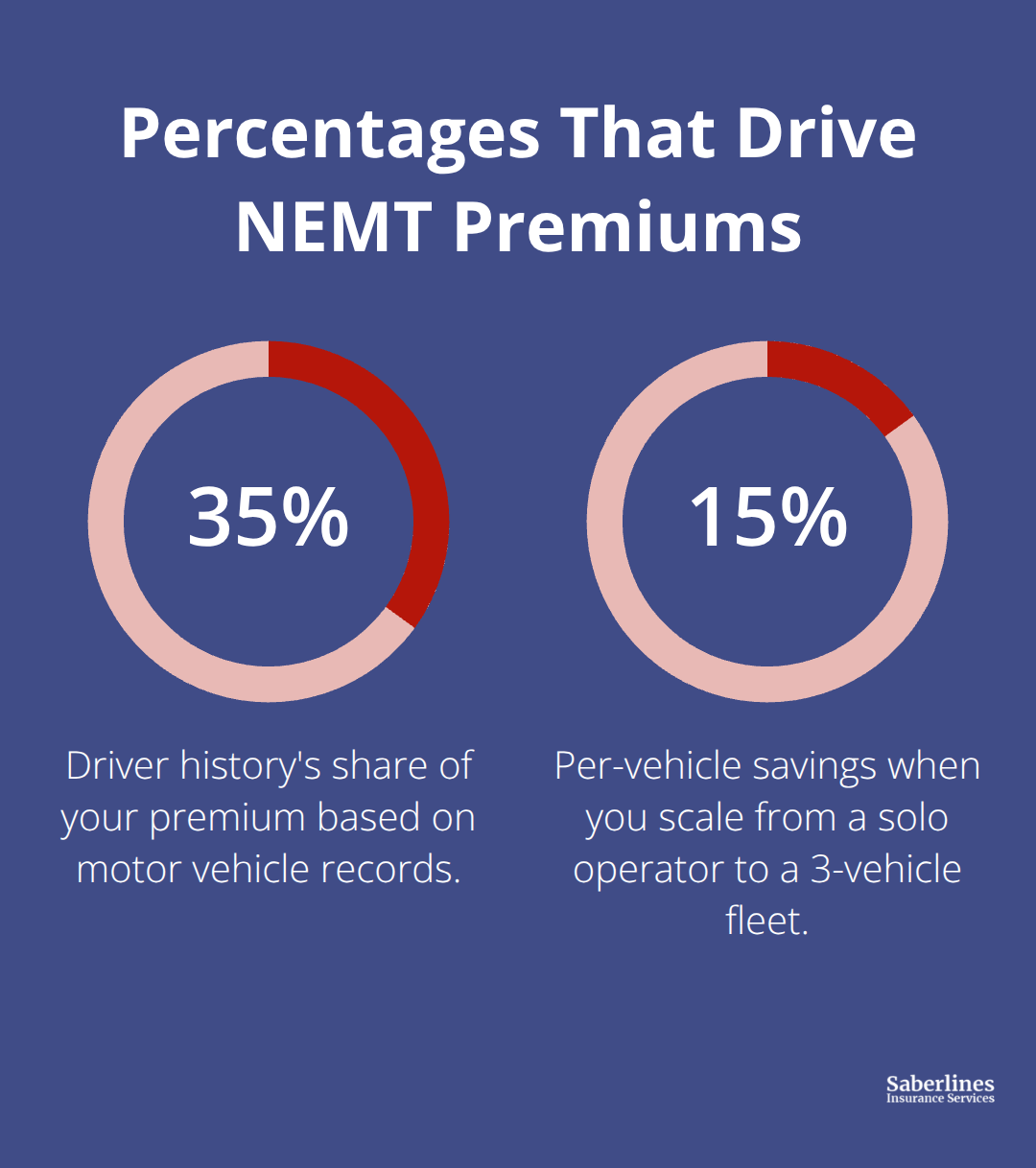 Bar-style percentage chart showing key factors that influence NEMT insurance costs - NEMT fleet insurance