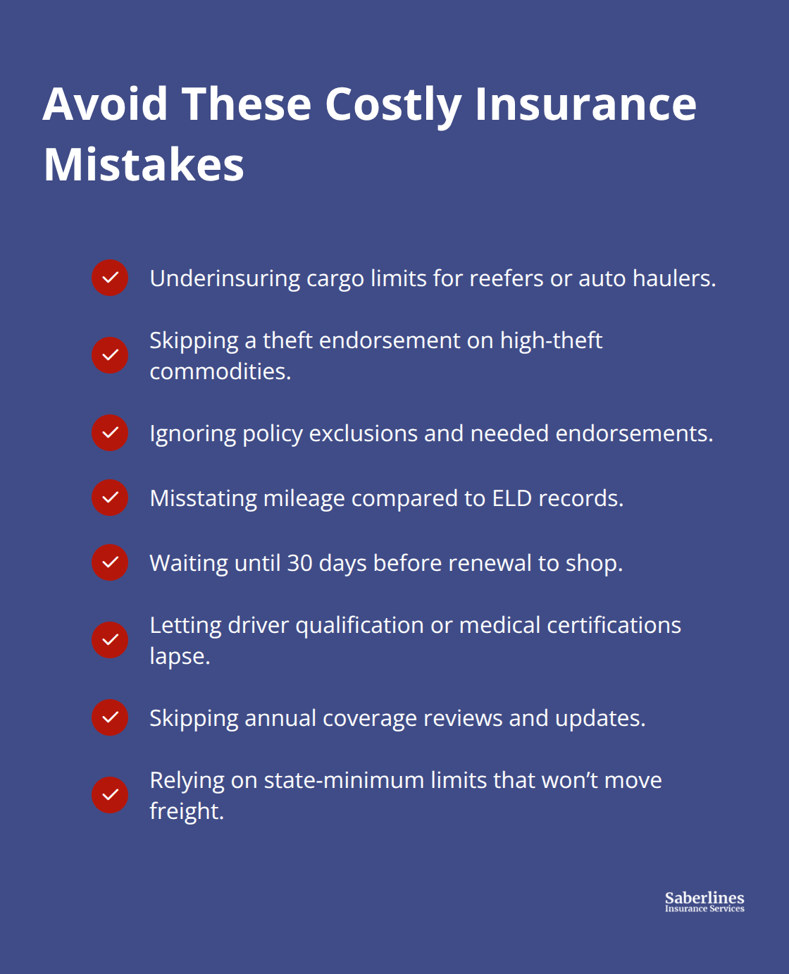 Checkmark list of common owner-operator insurance mistakes to avoid in the United States - Truck insurance for owner-operators