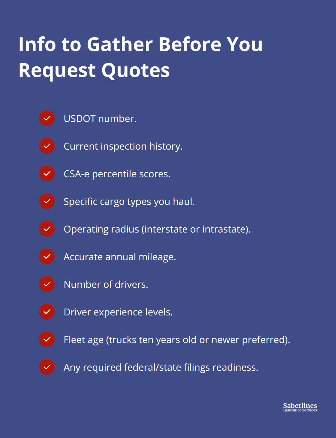 Checklist of data insurers need to issue fast and accurate U.S. truck insurance quotes