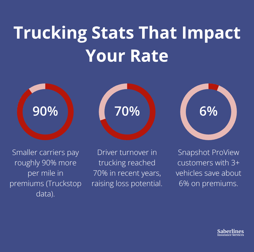 Key percentage figures from this guide that influence commercial truck insurance pricing