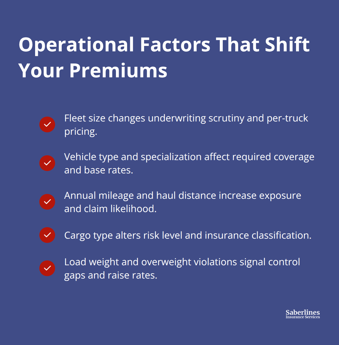 Checklist of fleet and operations elements that influence trucking insurance pricing. - Trucking insurance rate factors