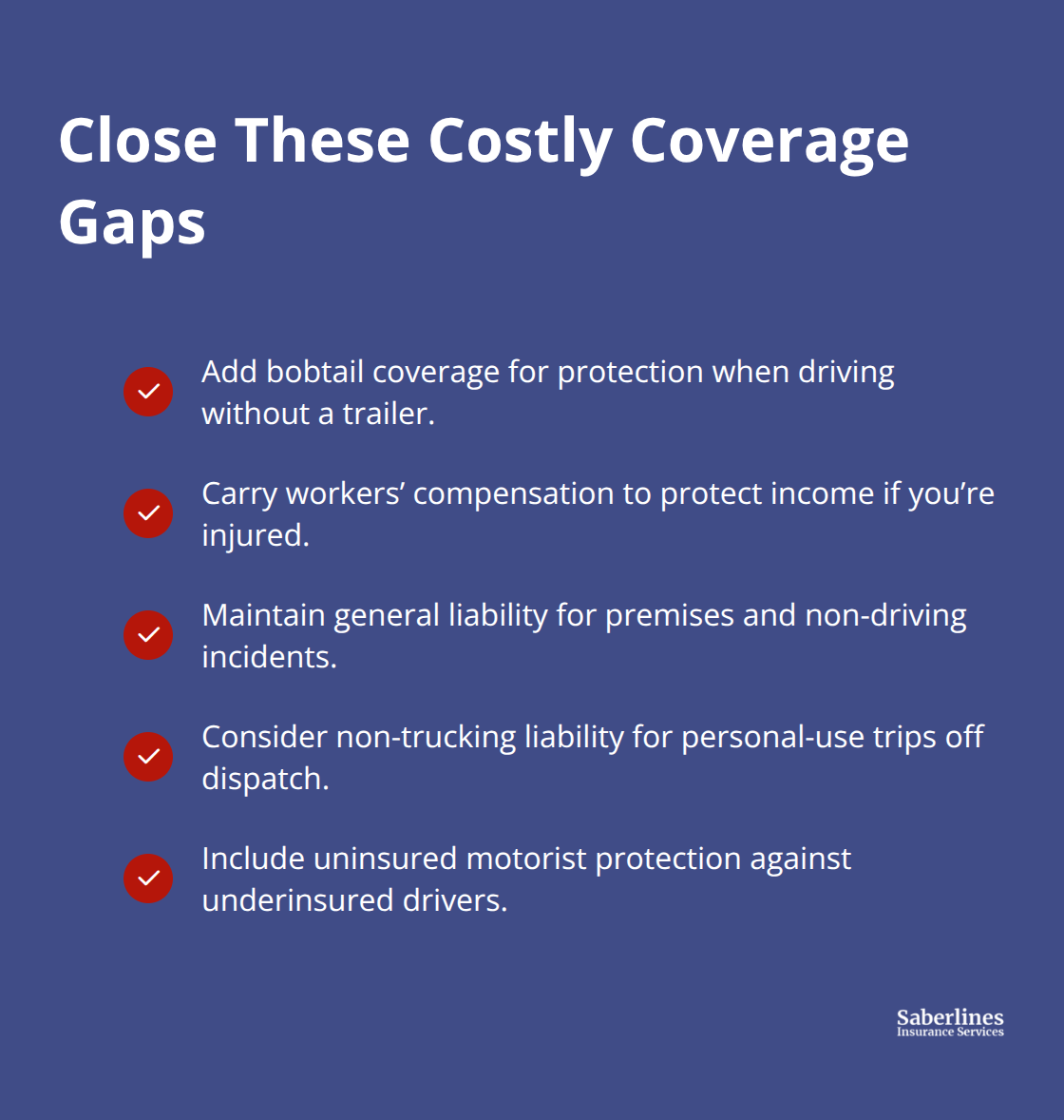 Checklist of essential gap coverages for U.S. owner-operators - owner operator trucking insurance